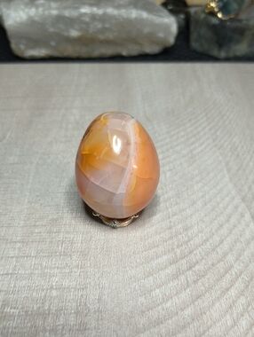 #58 Natural Carnelian Egg Carving 1.75" Polished Crystal Palm Stone with UV Glow